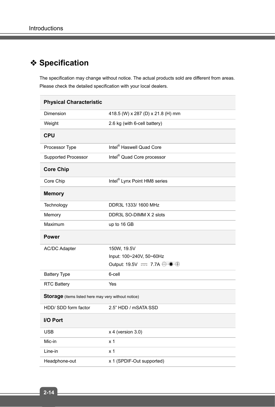 Specification | MSI GS70 STEALTH PRO (GTX 970M) User Manual | Page 22 / 44