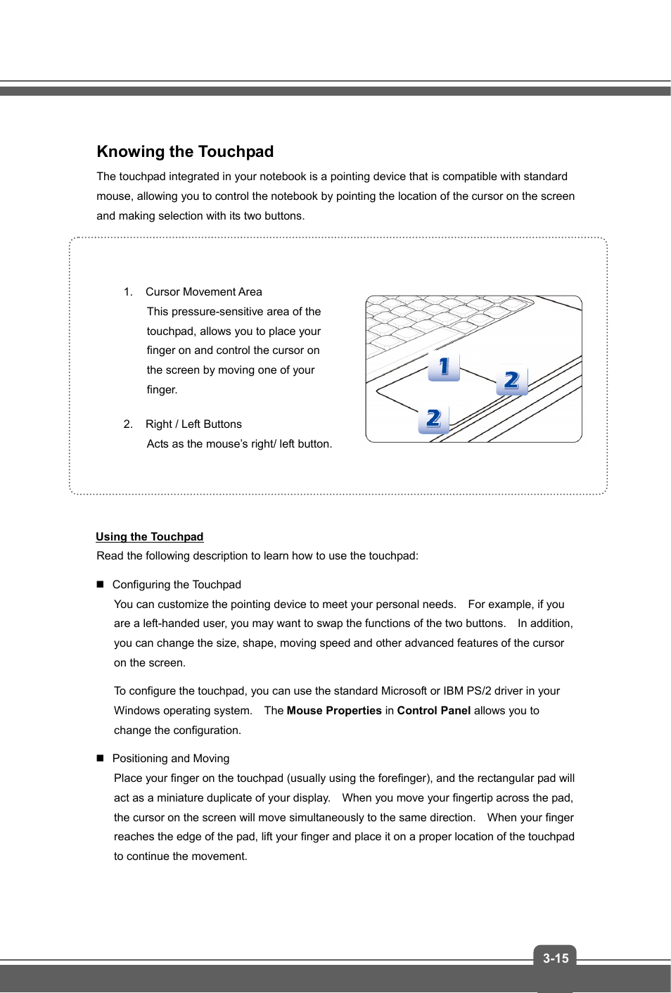 Knowing the touchpad | MSI GS70 STEALTH PRO (GTX 970M) User Manual | Page 39 / 44