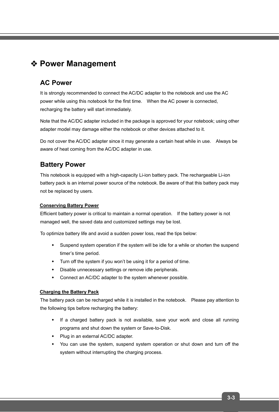 Power management, Ac power, Battery power | MSI GS60 GHOST PRO (GTX 970M) User Manual | Page 25 / 42