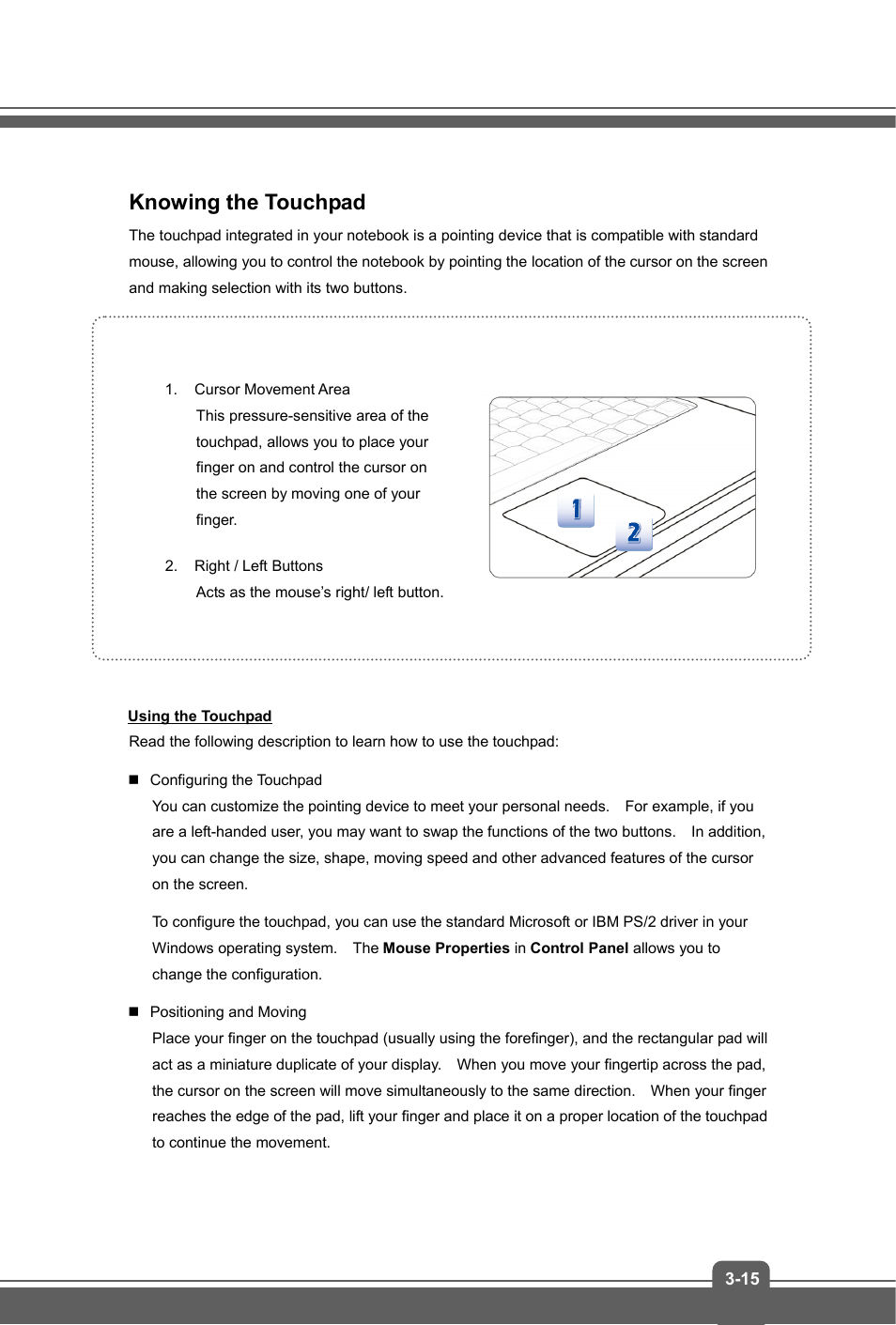 Knowing the touchpad | MSI GS60 GHOST PRO (GTX 970M) User Manual | Page 37 / 42