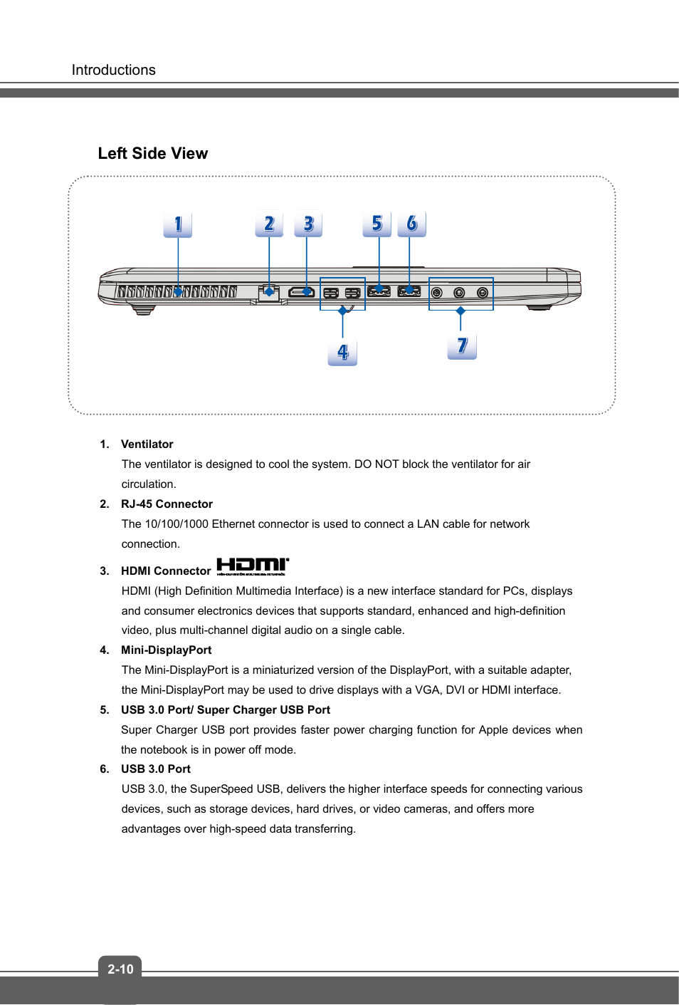 Left side view | MSI GS70 STEALTH PRO User Manual | Page 18 / 44