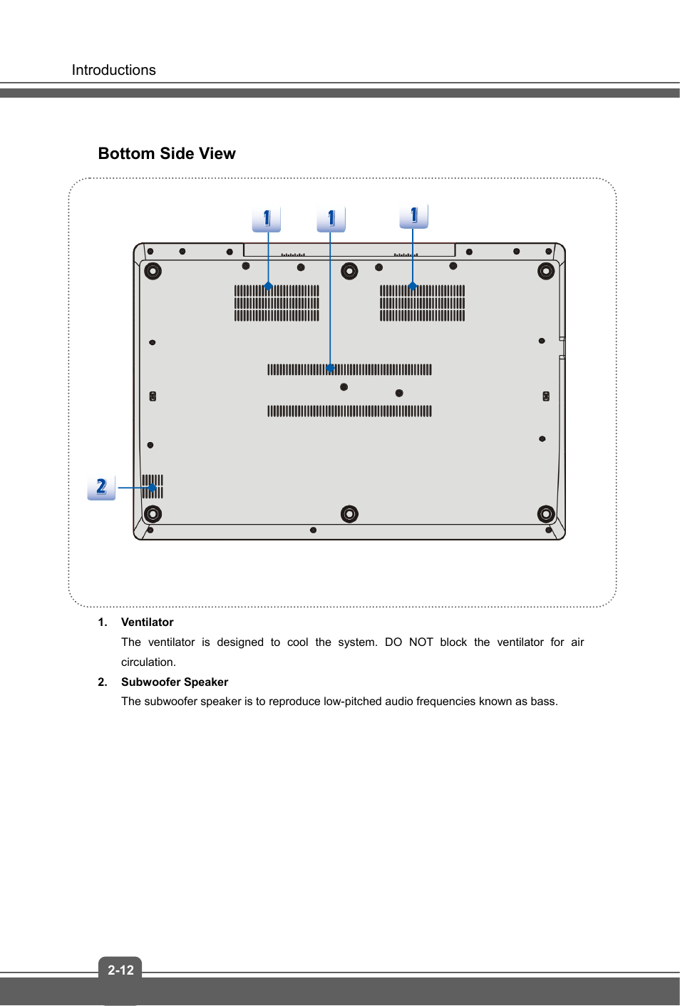 Bottom side view | MSI GS70 STEALTH PRO User Manual | Page 20 / 44