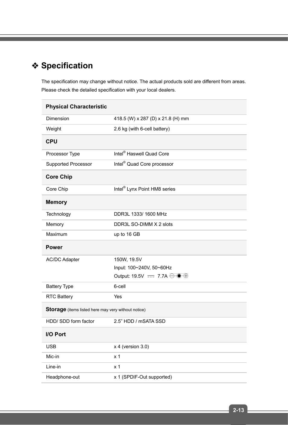 Specification | MSI GS70 STEALTH PRO User Manual | Page 21 / 44