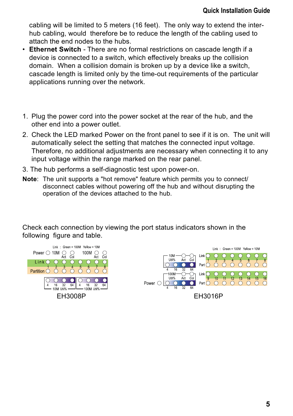 Powering on the hub, Verifying port status | Accton Technology CHEETA 3016P User Manual | Page 10 / 19