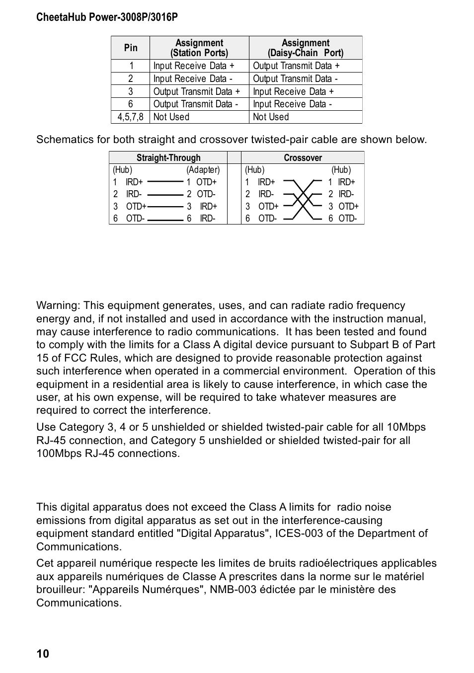 Emi certification, Fcc class a (usa), Class a (canada department of communications) | Accton Technology CHEETA 3016P User Manual | Page 15 / 19