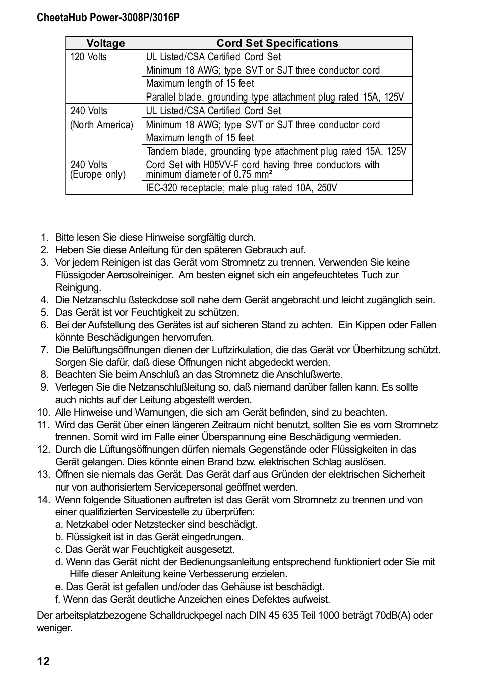 Wichtige sicherheitshinweise (germany) | Accton Technology CHEETA 3016P User Manual | Page 17 / 19