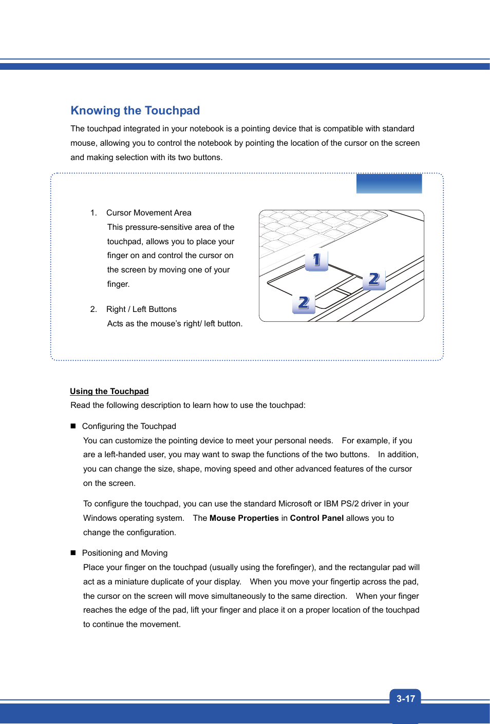 Knowing the touchpad | MSI GX70 DESTROYER User Manual | Page 43 / 50