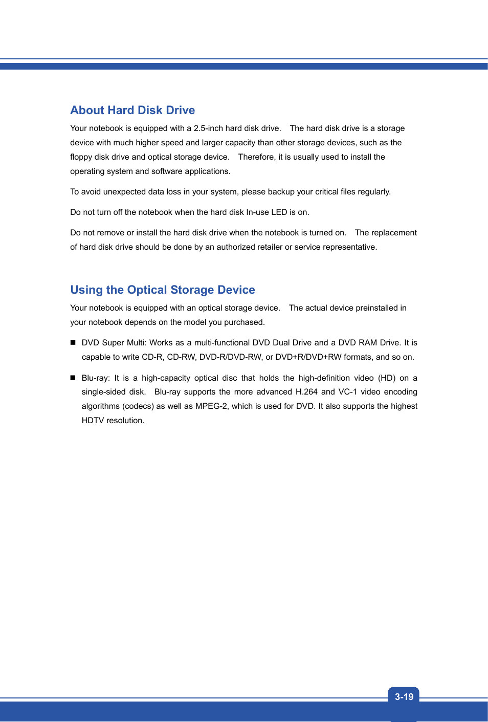 About hard disk drive, Using the optical storage device | MSI GX70 DESTROYER User Manual | Page 45 / 50