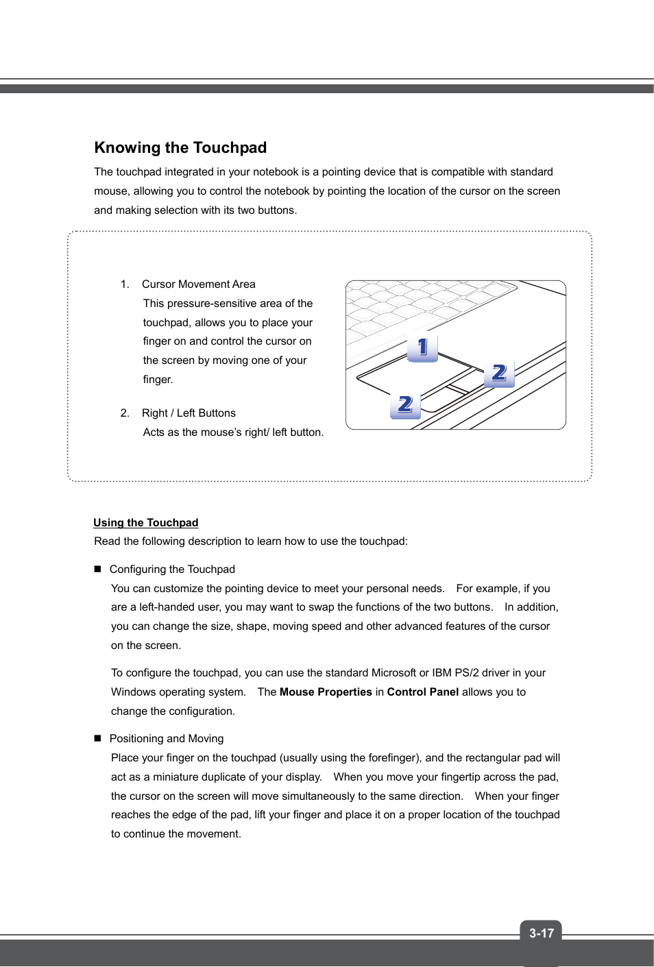 Knowing the touchpad | MSI GE70 APACHE PRO User Manual | Page 41 / 48