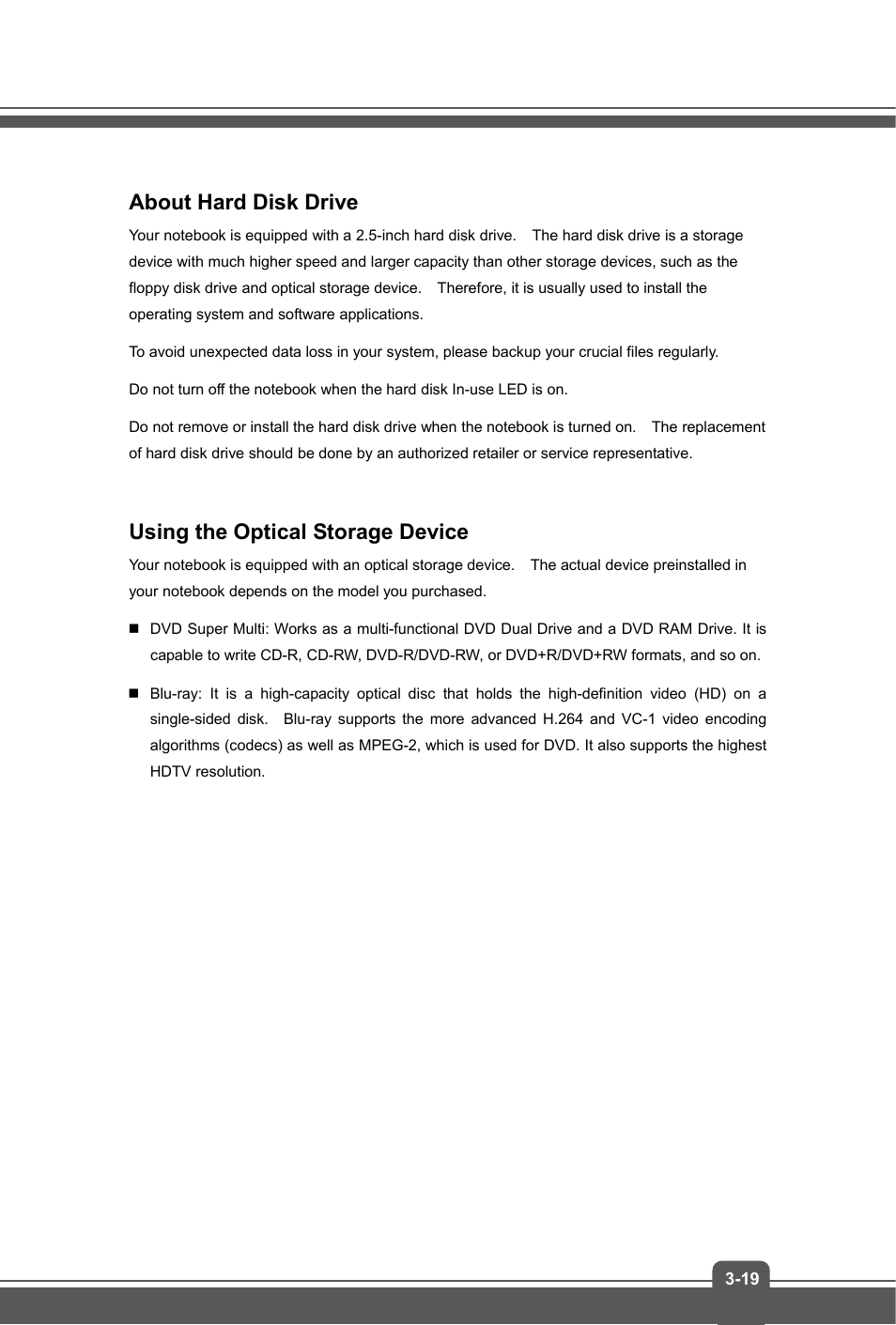 About hard disk drive, Using the optical storage device | MSI GE70 APACHE PRO User Manual | Page 43 / 48