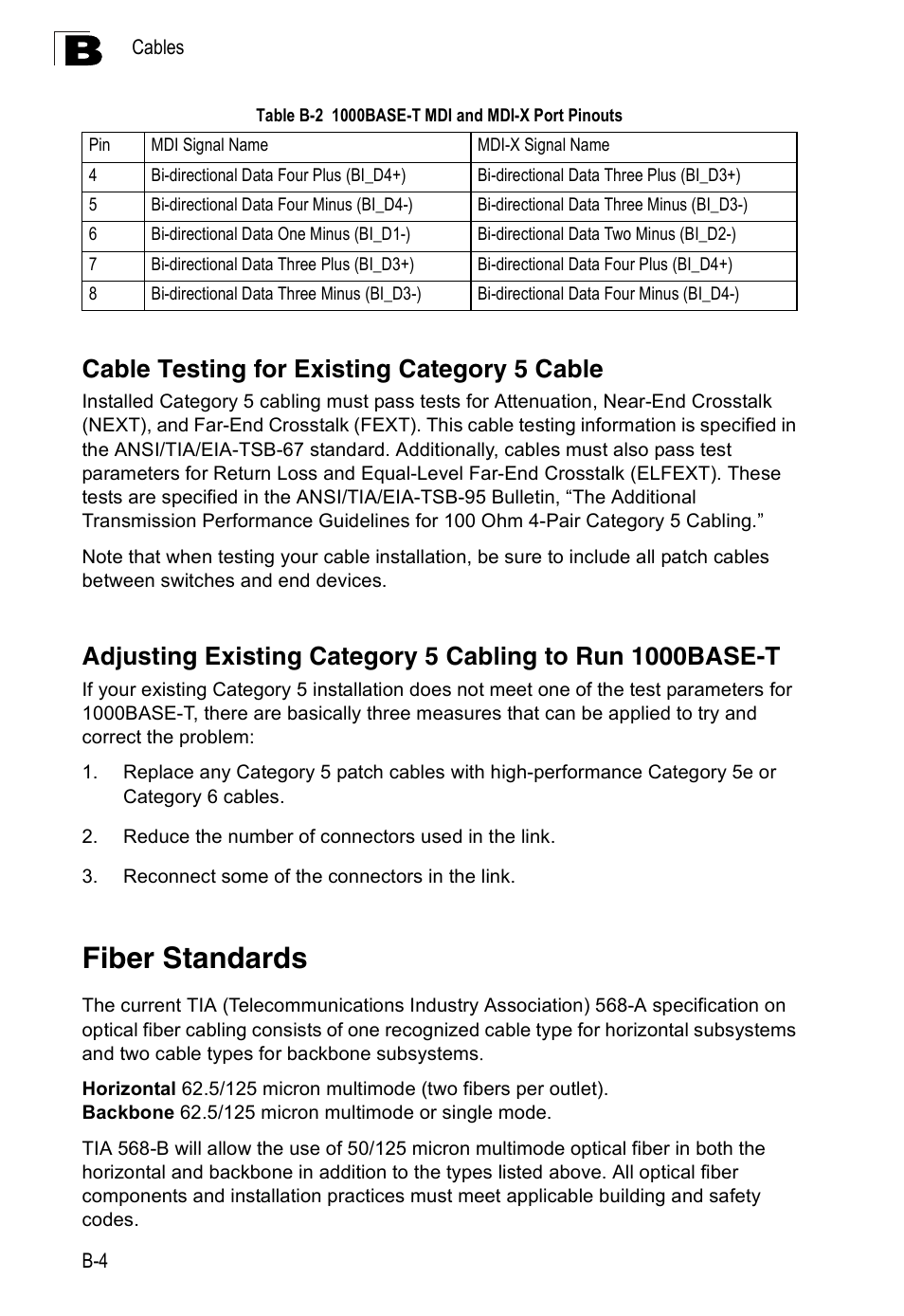 Cable testing for existing category 5 cable, Fiber standards | Accton Technology ES4524M-POE User Manual | Page 48 / 60