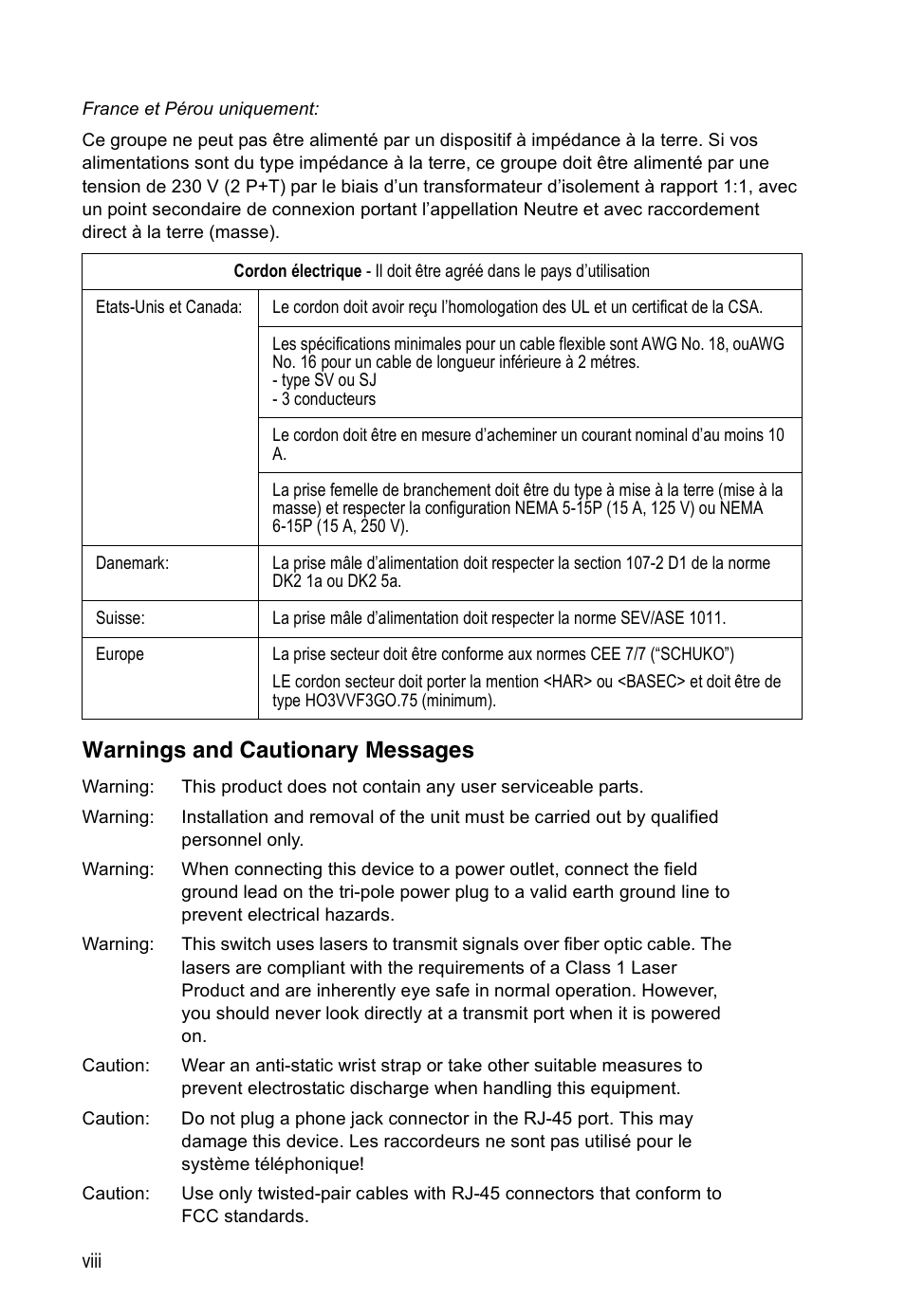 Warnings and cautionary messages | Accton Technology ES4524M-POE User Manual | Page 8 / 60