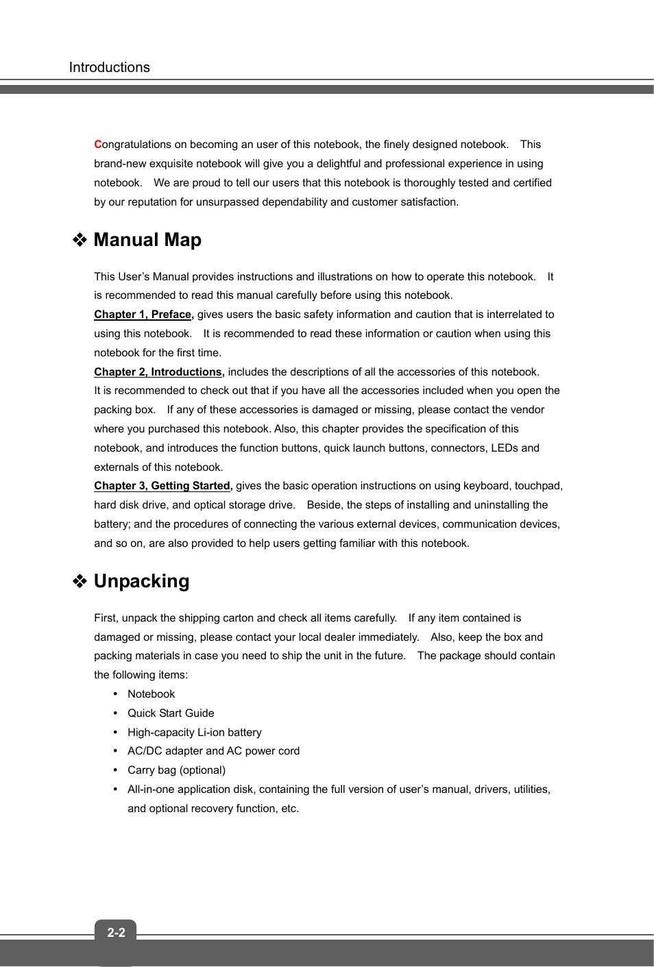 Manual map, Unpacking | MSI GP70 LEOPARD User Manual | Page 10 / 48