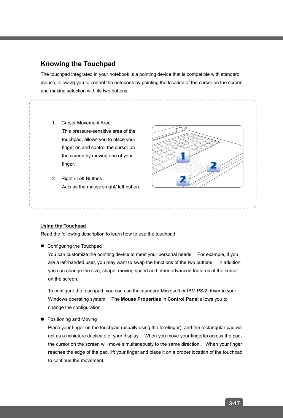 Knowing the touchpad | MSI GP70 LEOPARD User Manual | Page 41 / 48