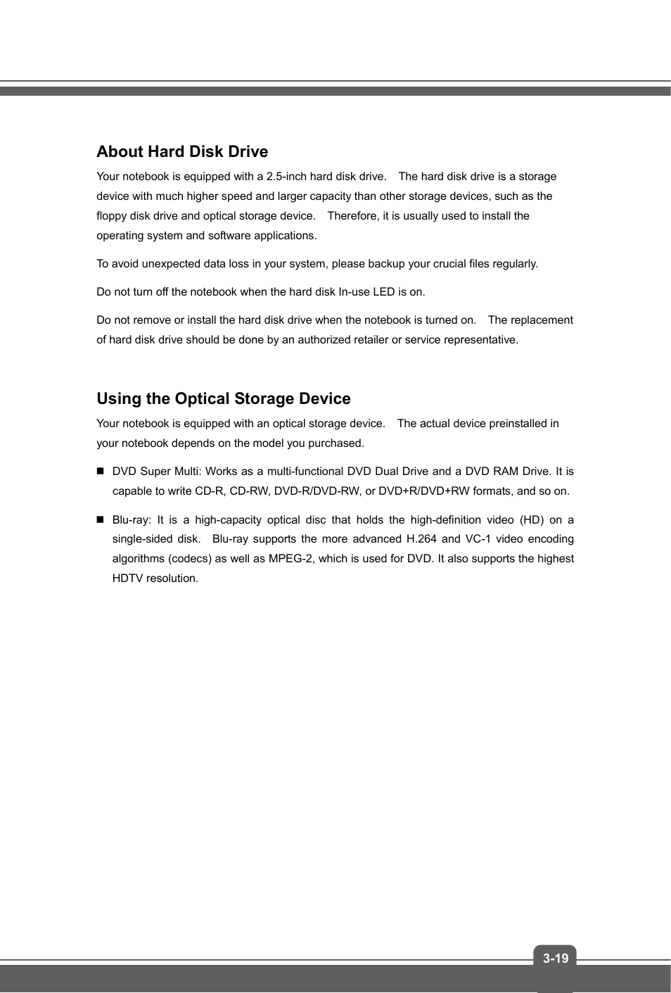 About hard disk drive, Using the optical storage device | MSI GP60 LEOPARD User Manual | Page 43 / 48