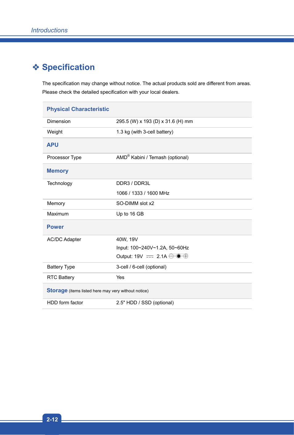 Specification | MSI S12T User Manual | Page 20 / 46