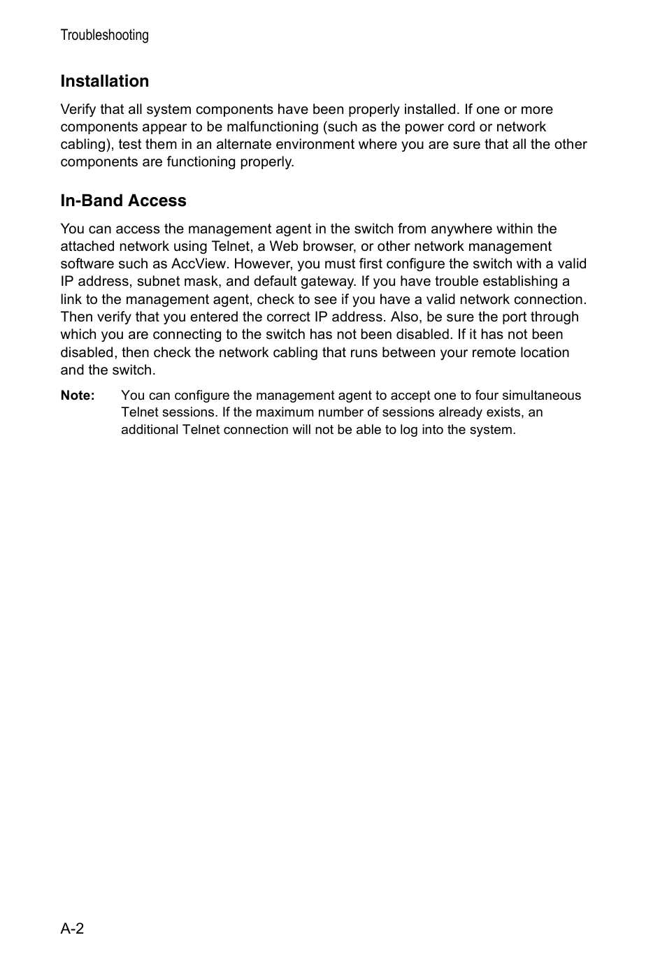 Installation, In-band access, Installation a-2 in-band access | Accton Technology VM2548 User Manual | Page 44 / 72