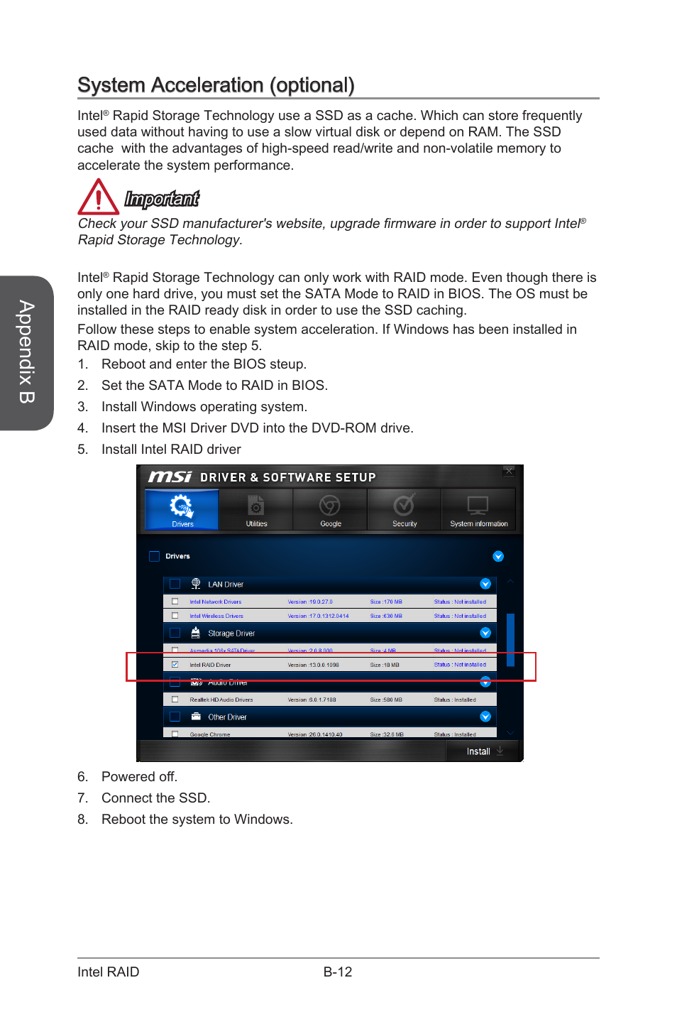 Appendix b, System acceleration (optional), Important | MSI X99S XPOWER AC Manual User Manual | Page 114 / 116