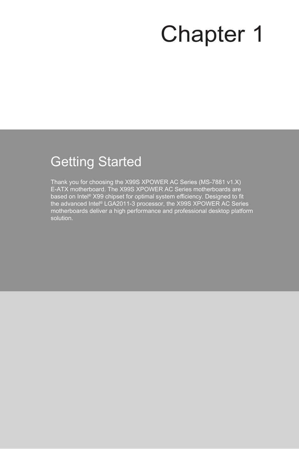Chapter 1 getting started -1, Chapter 1, Getting started | MSI X99S XPOWER AC Manual User Manual | Page 15 / 116