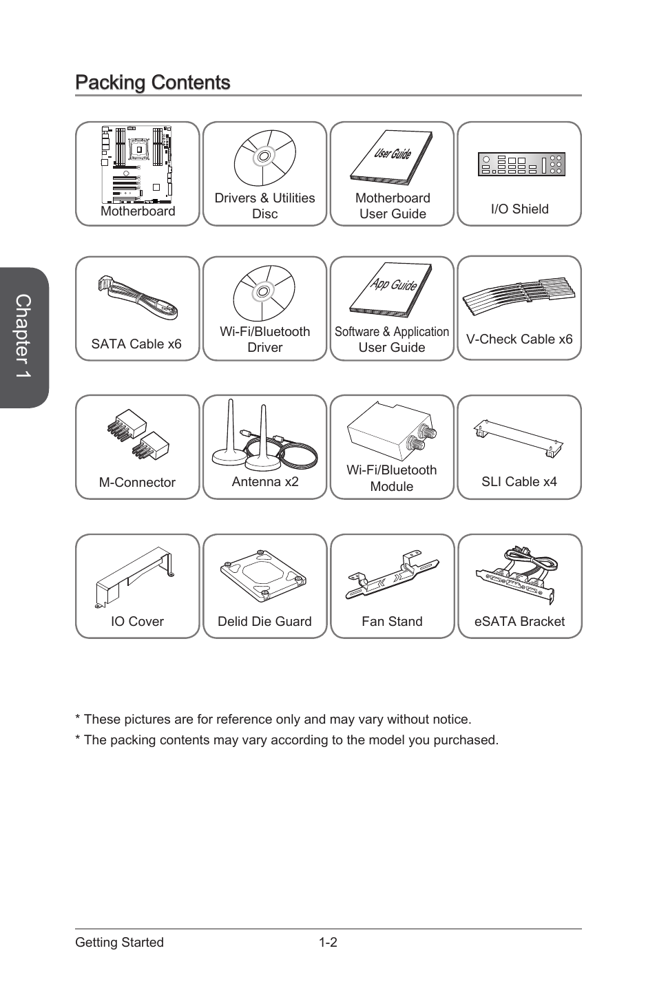 Packing contents -2, Chapter 1, Packing contents | MSI X99S XPOWER AC Manual User Manual | Page 16 / 116