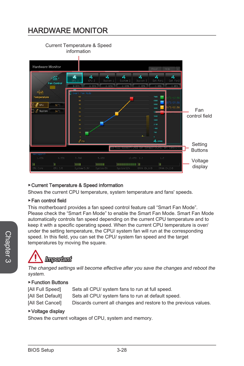 Hardware monitor -28, Chapter 3, Hardware monitor | Important | MSI X99S XPOWER AC Manual User Manual | Page 98 / 116