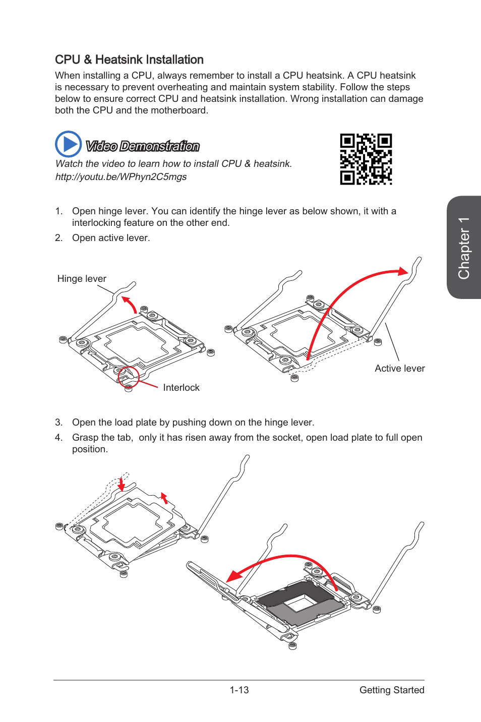 Cpu & heatsink installation -13, Chapter 1, Cpu & heatsink installation | Video demonstration | MSI X99S MPOWER Manual User Manual | Page 27 / 112