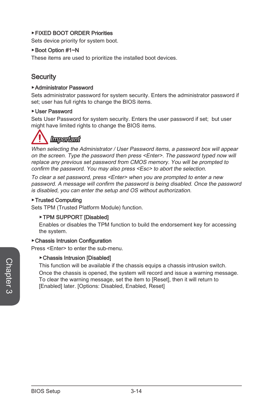 Security -14, Chapter 3, Security | Important | MSI X99S MPOWER Manual User Manual | Page 80 / 112