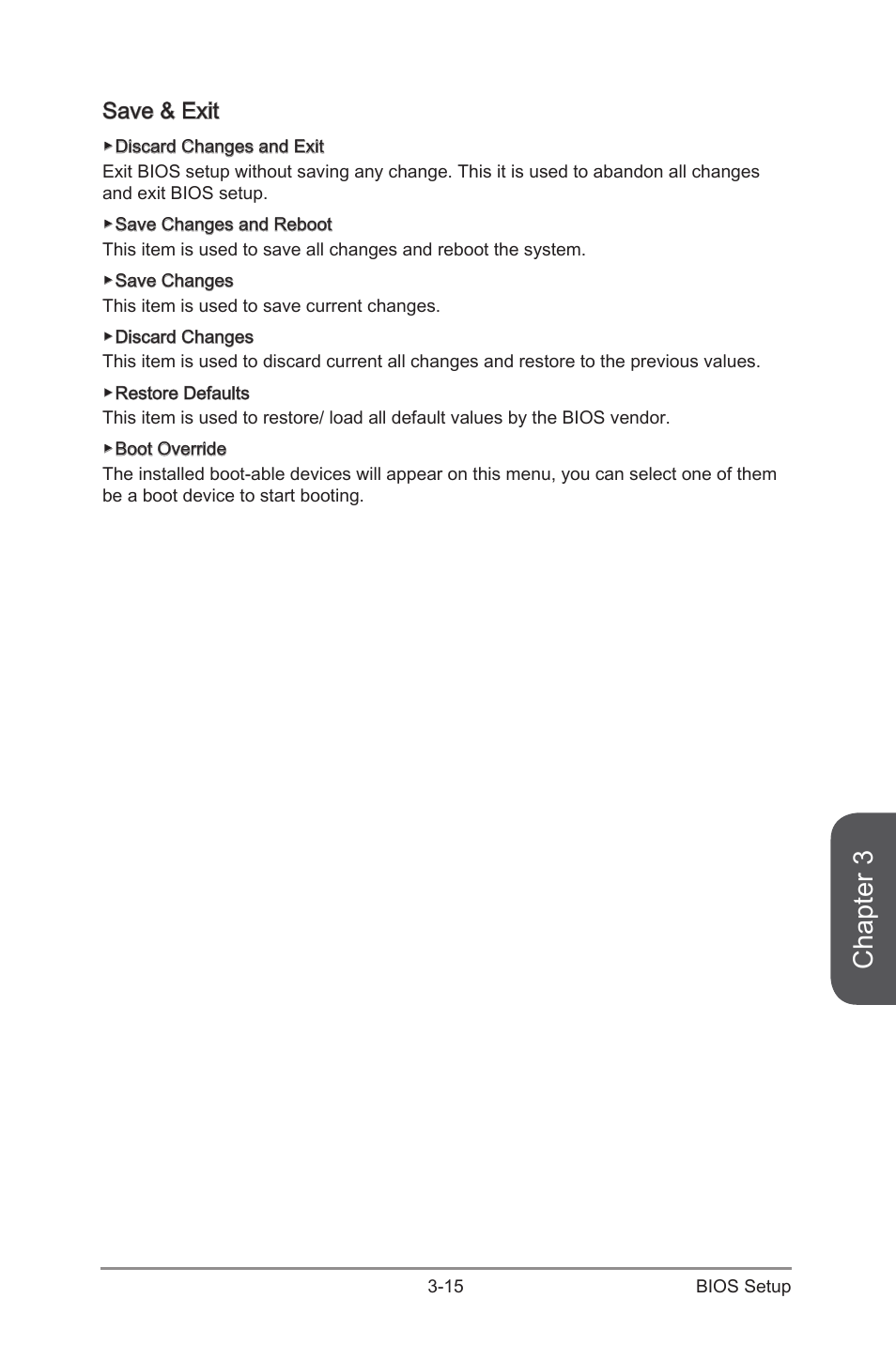 Save & exit -15, Chapter 3, Save & exit | MSI X99S MPOWER Manual User Manual | Page 81 / 112