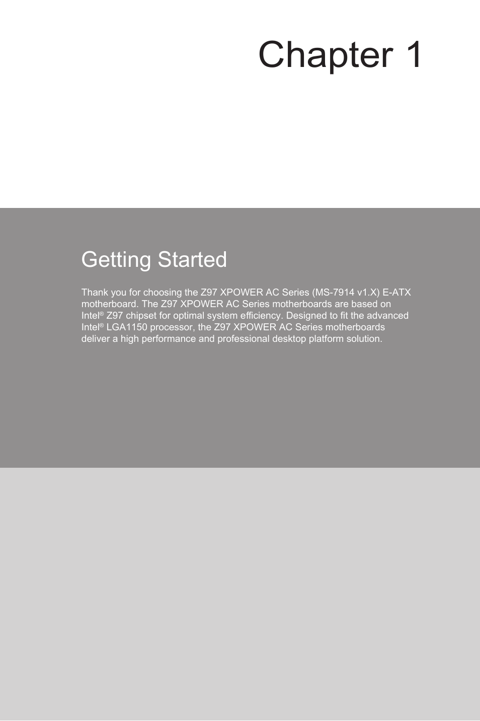 Chapter 1 getting started -1, Chapter 1, Getting started | MSI Z97 XPOWER AC User Manual | Page 15 / 118