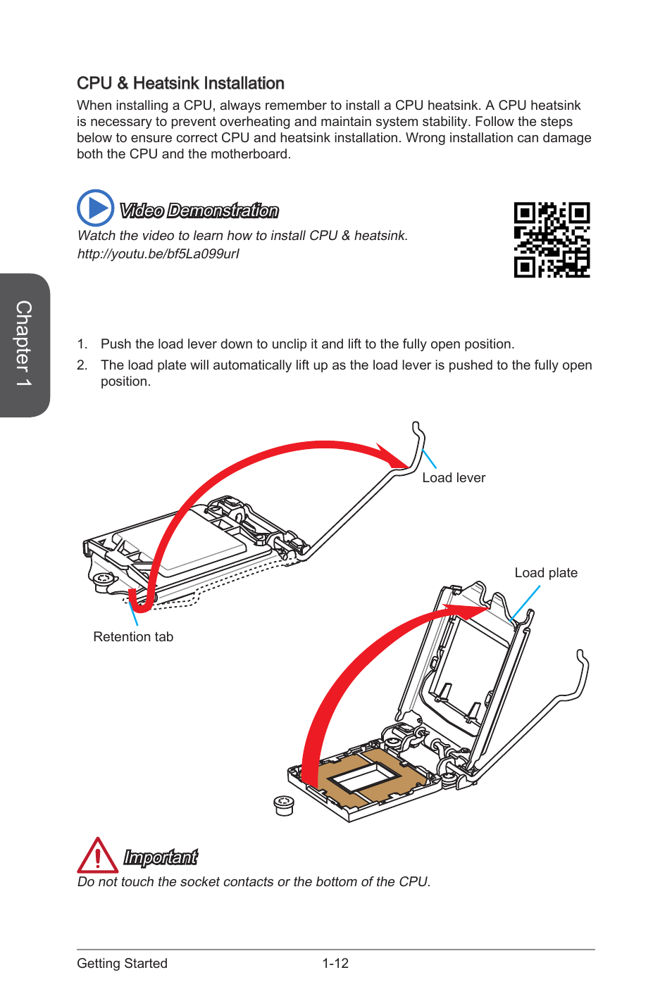 Cpu & heatsink installation -12, Chapter 1, Cpu & heatsink installation | Important, Video demonstration | MSI Z97 XPOWER AC User Manual | Page 26 / 118