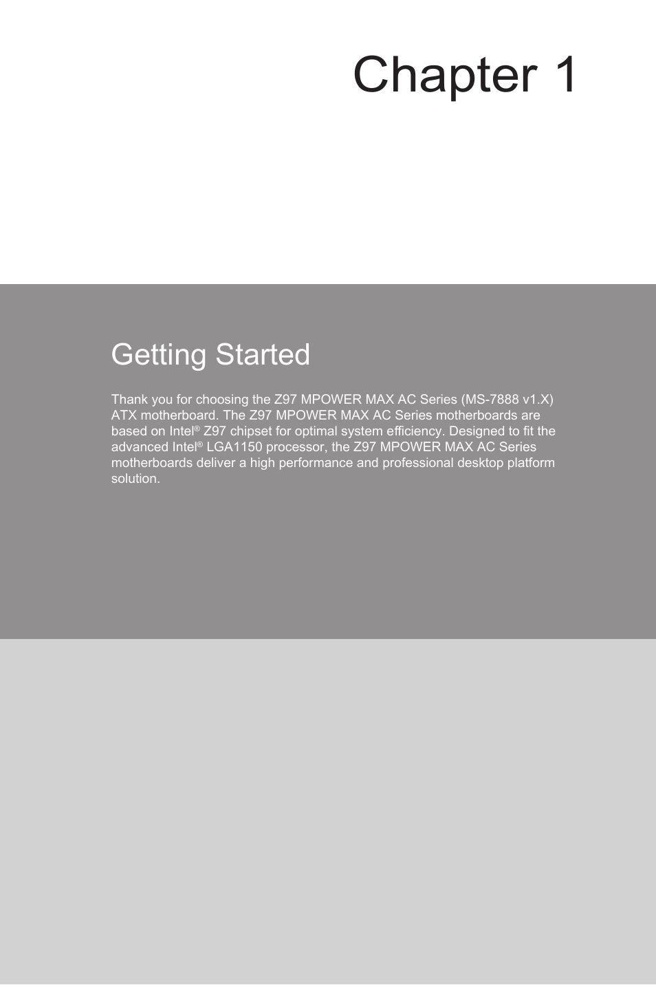 Chapter 1 getting started -1, Chapter 1, Getting started | MSI Z97 MPOWER MAX AC Manual User Manual | Page 15 / 116