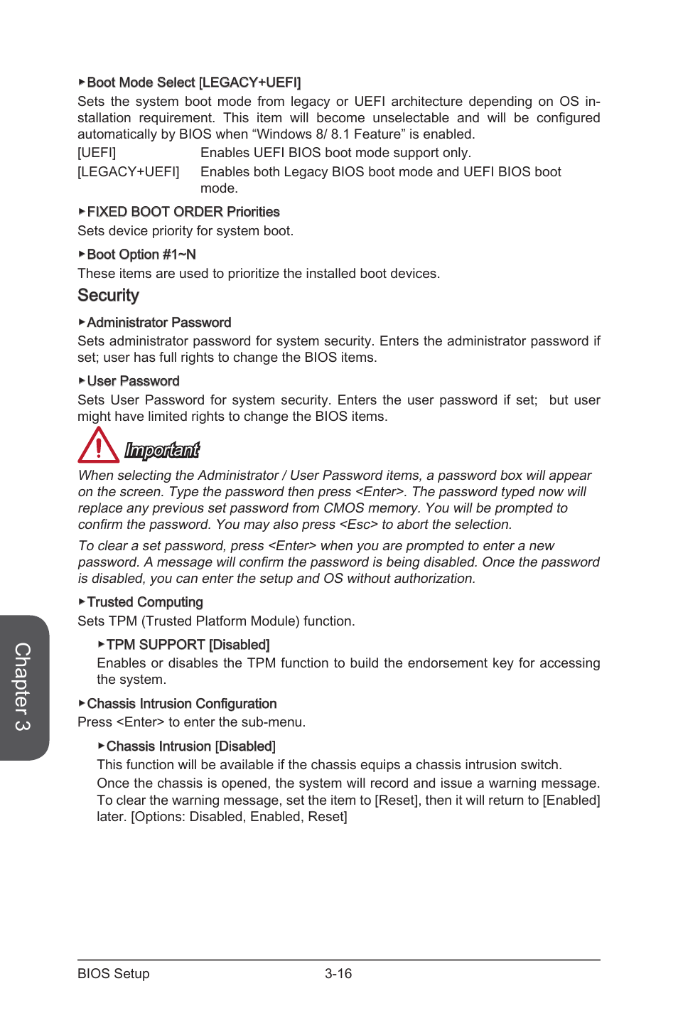 Security -16, Chapter 3, Security | Important | MSI Z97 MPOWER Manual User Manual | Page 80 / 116