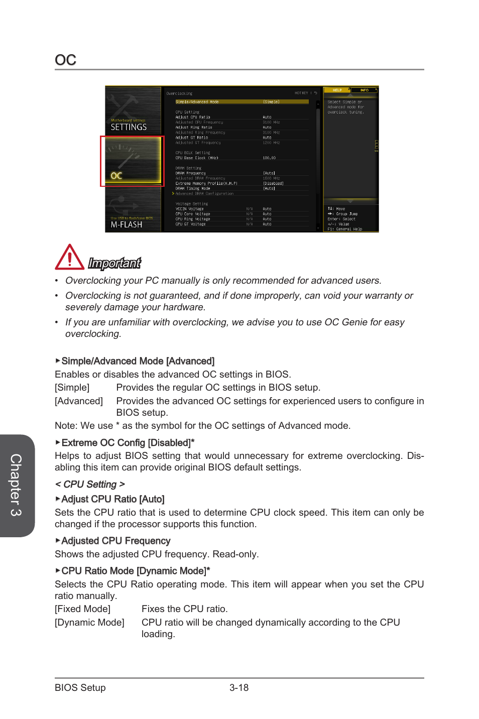 Oc -18, Chapter 3, Important | MSI Z97 MPOWER Manual User Manual | Page 82 / 116