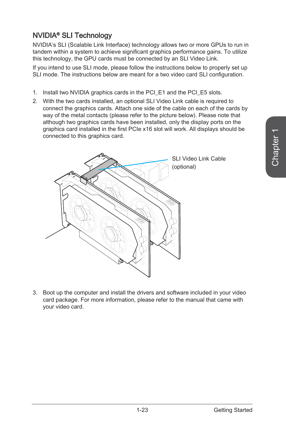 Nvidia® sli technology -23, Chapter 1, Nvidia | Sli technology | MSI Z87 XPOWER User Manual | Page 37 / 120