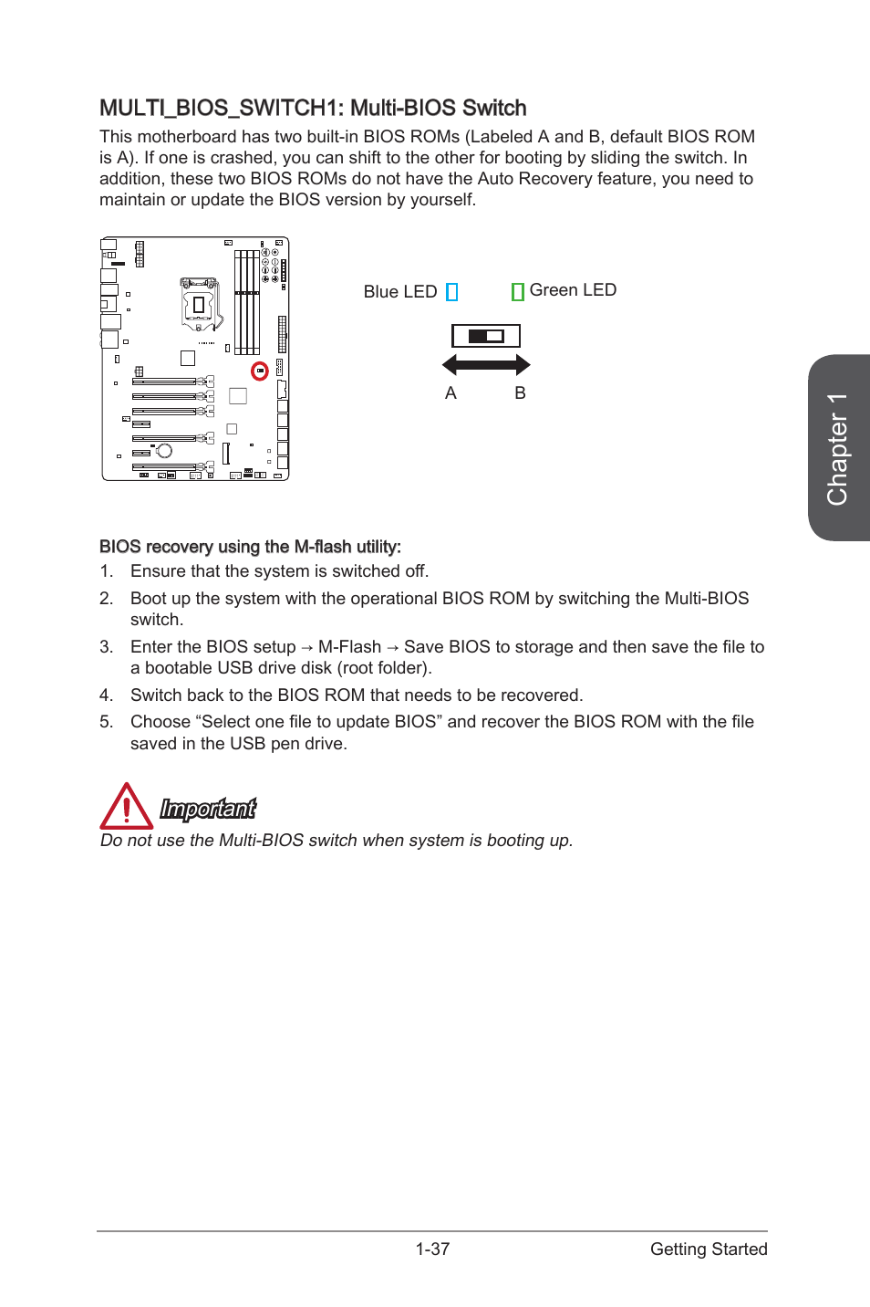 Multi_bios_switch1: multi-bios switch, Multi_bios_switch1: multi-bios switch -37, Multi_bios_switch1 | Multi-bios switch, Chapter 1, Important | MSI Z87 XPOWER User Manual | Page 51 / 120