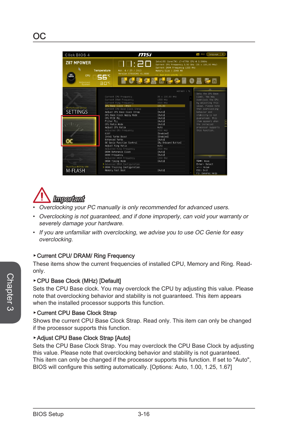 Oc -16, Chapter 3, Important | MSI Z87 XPOWER User Manual | Page 86 / 120