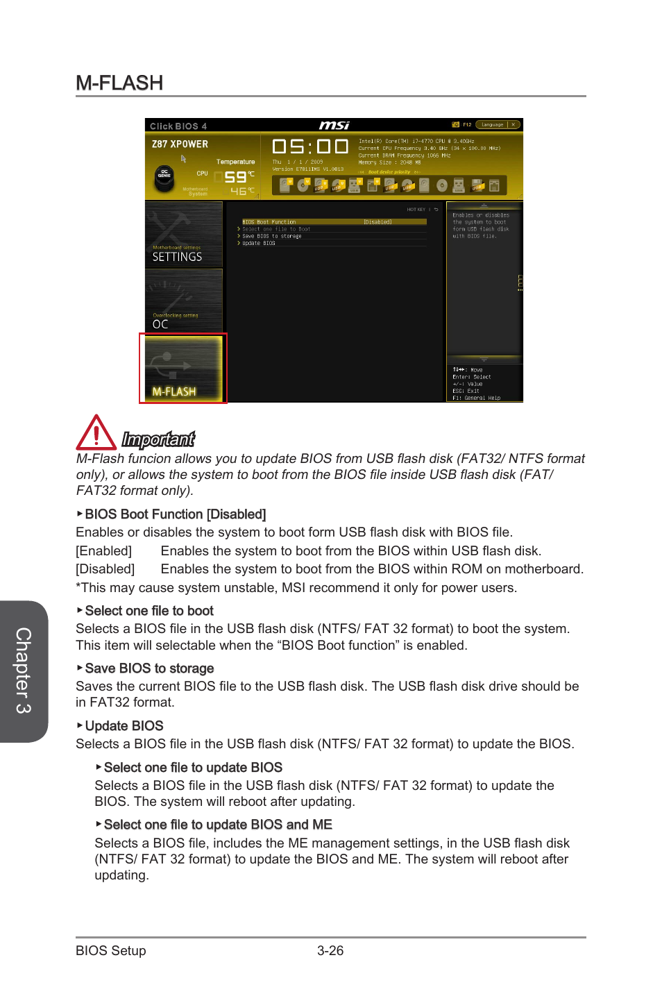 M-flash -26, Chapter 3, M-flash | Important | MSI Z87 XPOWER User Manual | Page 96 / 120