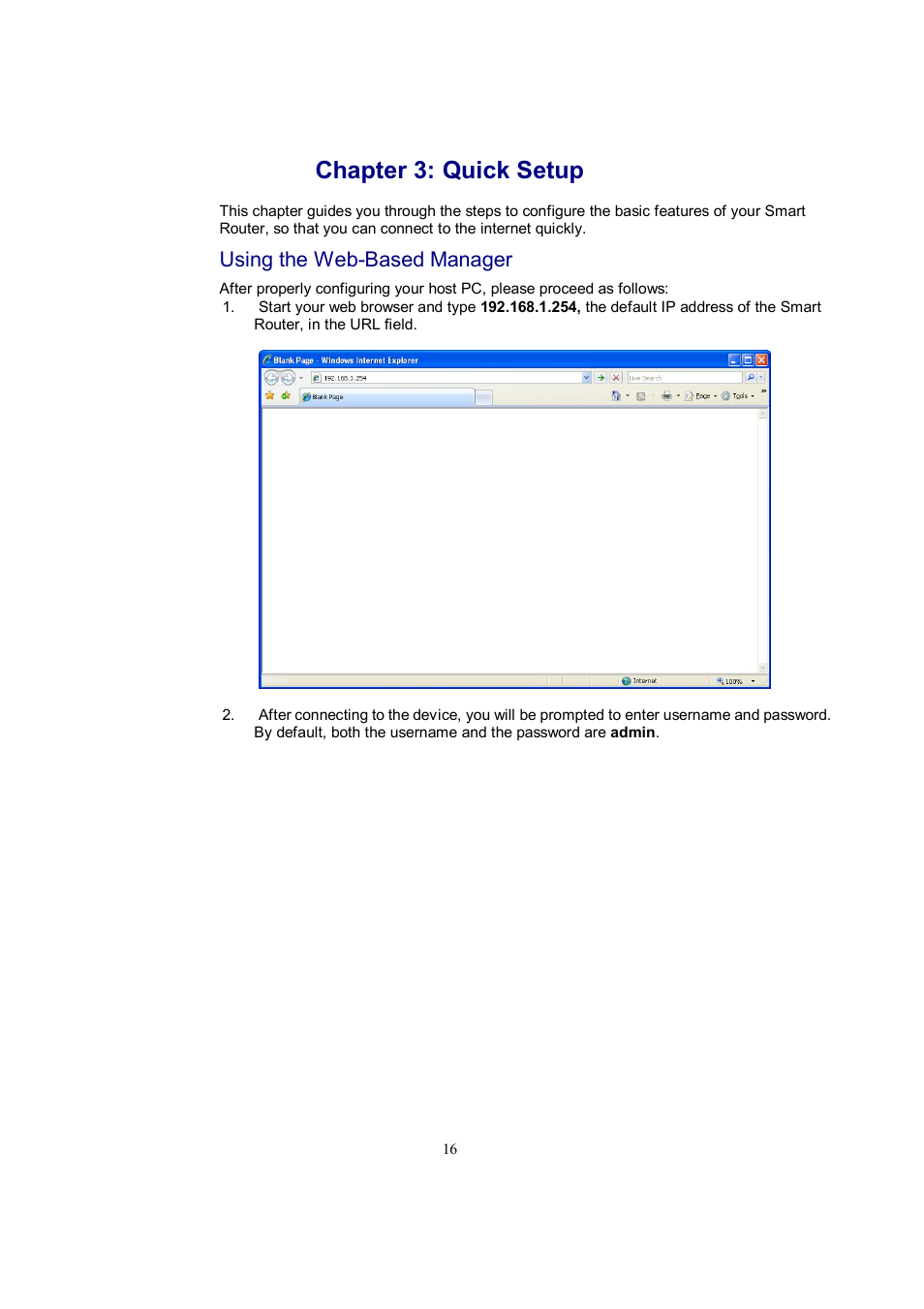 Chapter 3: quick setup, Using the web-based manager | Accton Technology EC3805 User Manual | Page 16 / 34