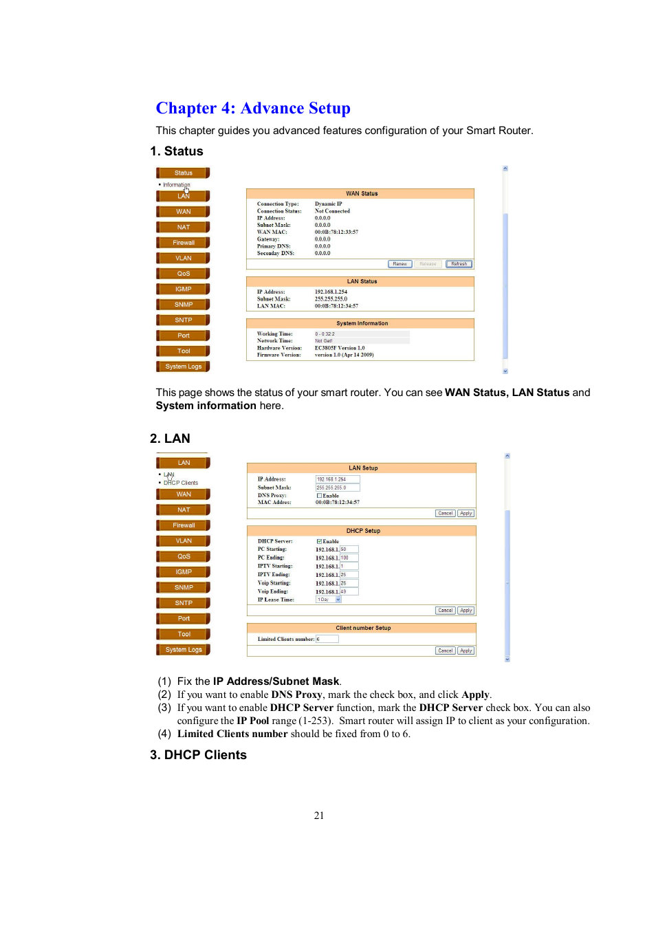 Chapter 4: advance setup | Accton Technology EC3805 User Manual | Page 21 / 34