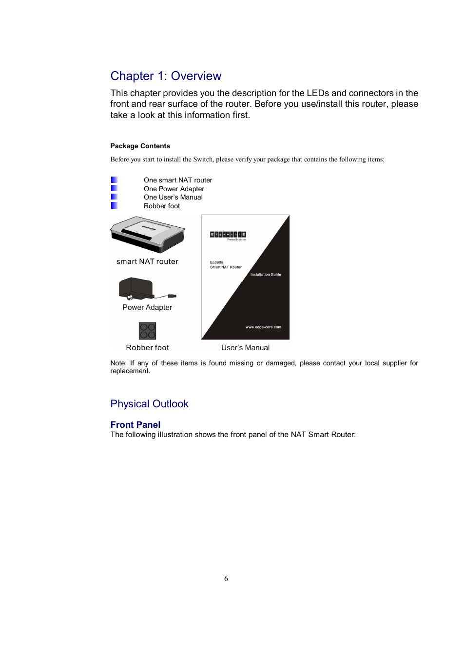Chapter 1: overview, Physical outlook | Accton Technology EC3805 User Manual | Page 6 / 34