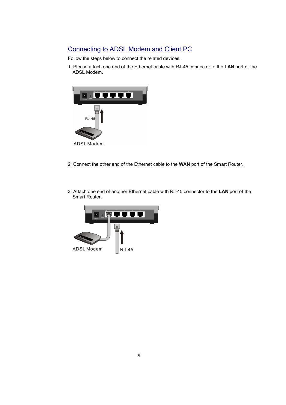 Connecting to adsl modem and client pc | Accton Technology EC3805 User Manual | Page 9 / 34