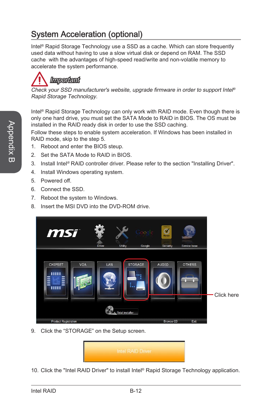 System acceleration (optional), Appendix b, Important | MSI Z87 MPOWER MAX User Manual | Page 114 / 116
