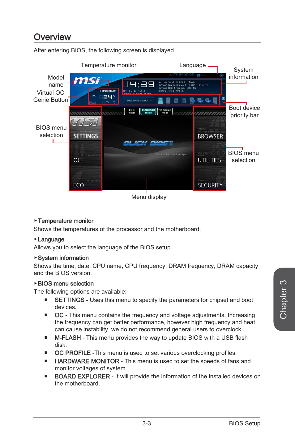 Overview, Overview -3, Chapter 3 | MSI Z87 MPOWER MAX User Manual | Page 71 / 116