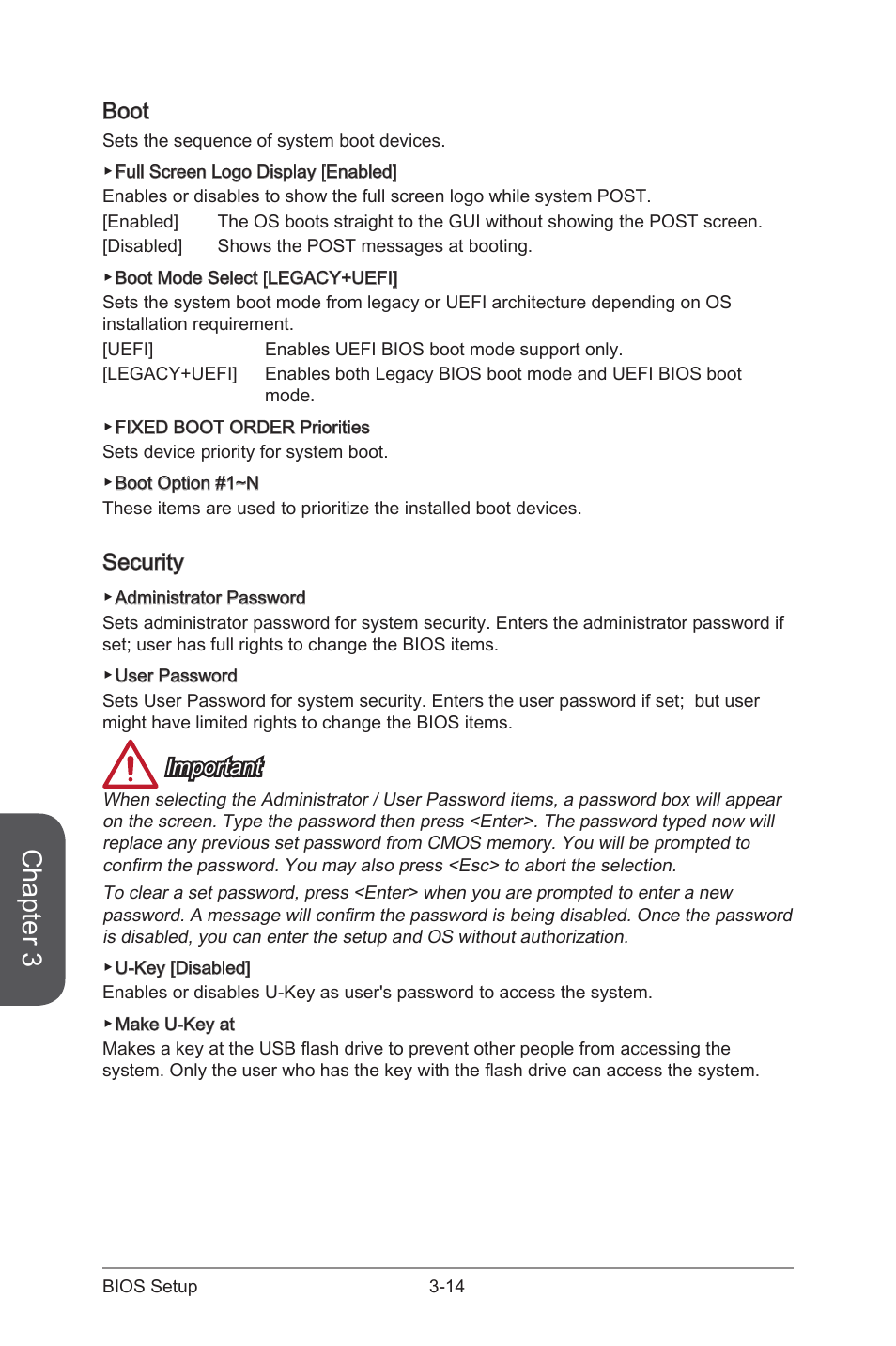 Boot, Security, Boot -14 security -14 | Chapter 3, Important | MSI Z87 MPOWER MAX User Manual | Page 82 / 116