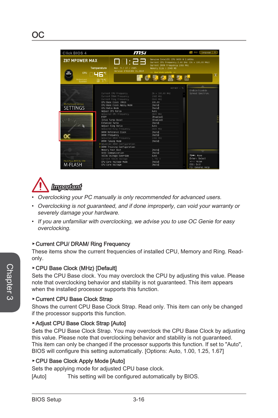 Oc -16, Chapter 3, Important | MSI Z87 MPOWER MAX User Manual | Page 84 / 116