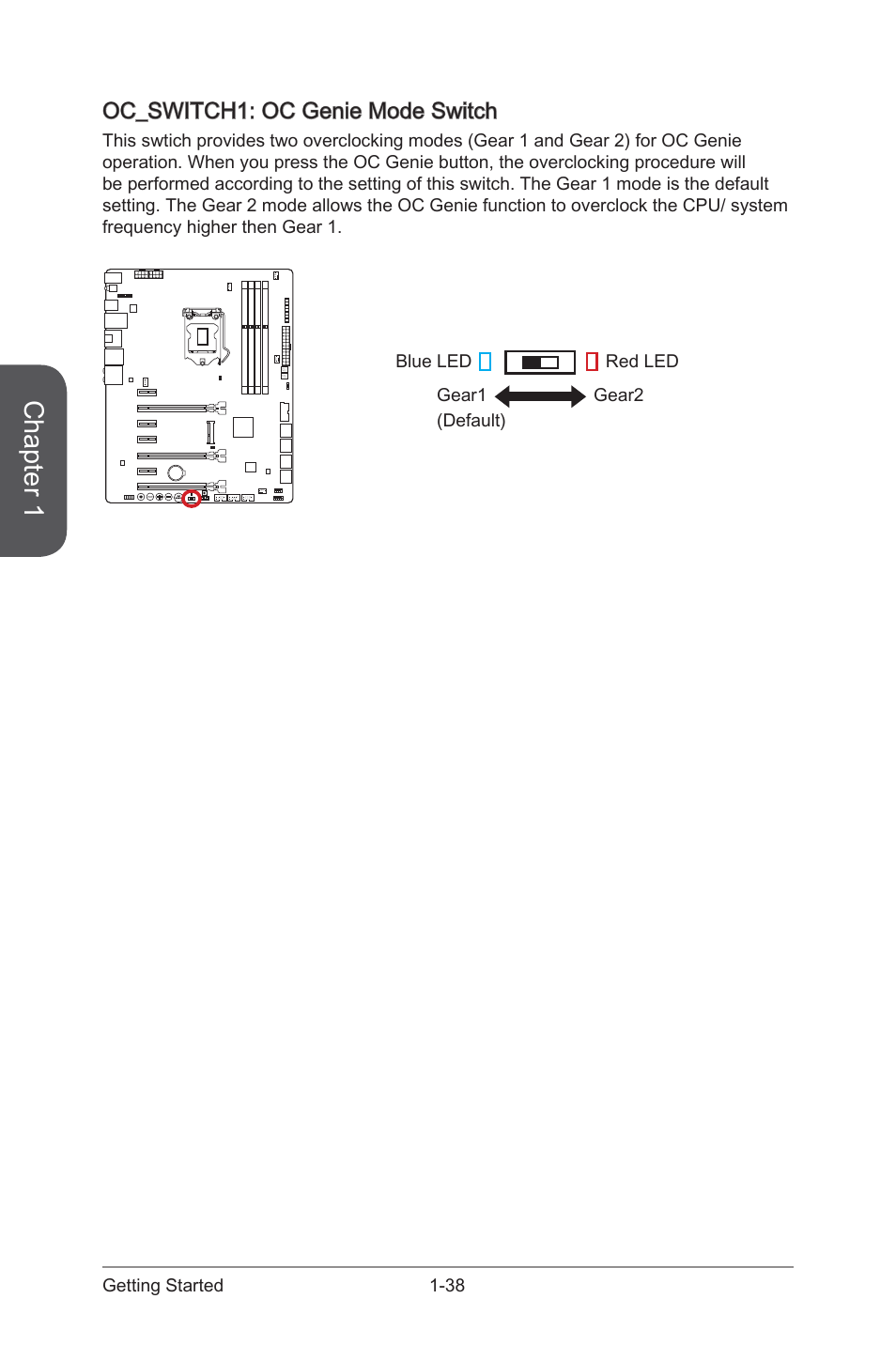 Oc_switch1: oc genie mode switch, Oc_switch1: oc genie mode switch -38, Oc_switch1 | Oc genie mode switch, Chapter 1 | MSI Z87 MPOWER SP User Manual | Page 52 / 118