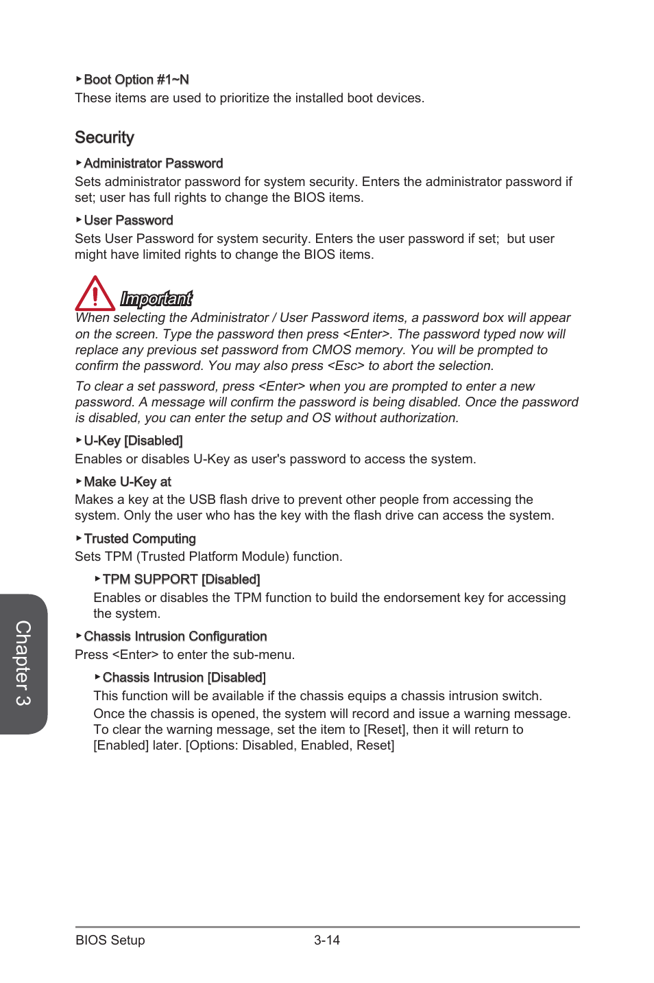 Security, Security -14, Chapter 3 | Important | MSI Z87 MPOWER SP User Manual | Page 84 / 118