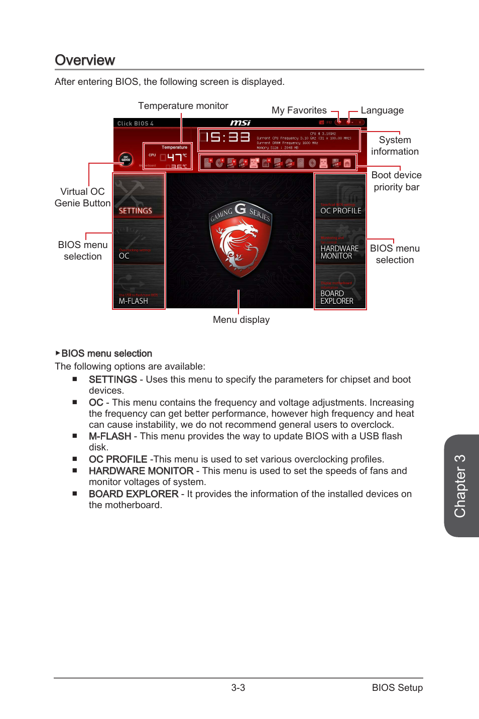 Overview -3, Chapter 3, Overview | MSI X99S GAMING 7 Manual User Manual | Page 69 / 112