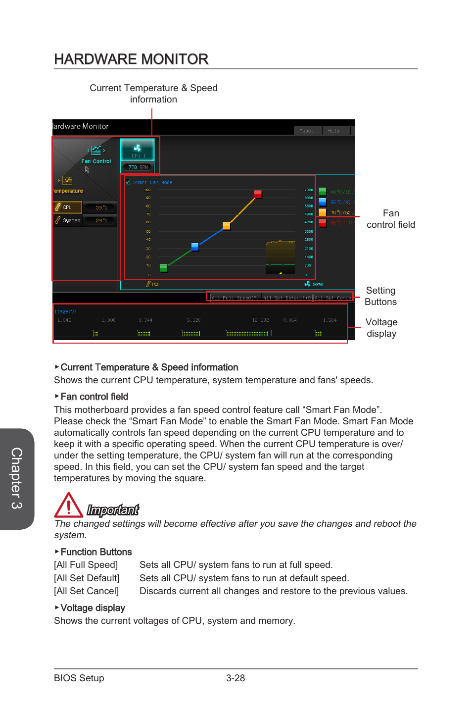 Hardware monitor -28, Chapter 3, Hardware monitor | Important | MSI Z97 GAMING 9 AC Manual User Manual | Page 92 / 112