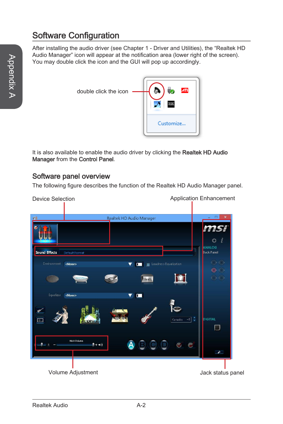 Appendix a, Software configuration, Software panel overview | MSI Z97 GAMING 9 AC Manual User Manual | Page 94 / 112